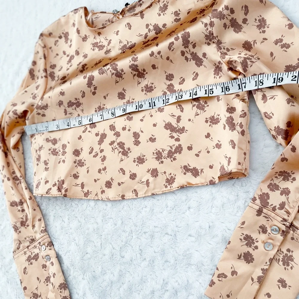 NWT- ZARA Cropped Floral Silky Cropped Long Sleeved Top